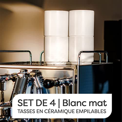Cosumy 4 Tasses à Cappuccino en Céramique Blanche - Design Empilable - Paroi Épaisse - Lavable au Lave-vaisselle - 200 ml