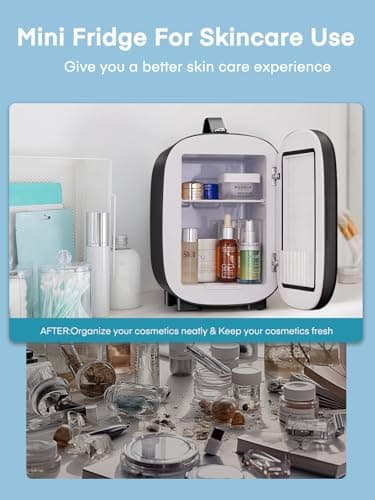 Mini Frigo de Chambre 5L, USB/AC/DC Brancher, Pour Voiture 12V 240V pour Camping, Petit Skincare Réfrigérateur Comestique Silencieux, Glacière Portable de Beauté, Garder Froid, 6 Canettes, Noir