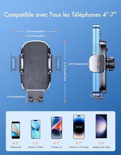 Mohard Support Telephone Voiture, [Jamais de Chute] Ultra Robuste Pied Telephone Voiture Orientable à 360°, Attache Téléphone Voiture Ventouse Compatible avec iPhone 17/16/15 & Autres 4-7" Smartphones