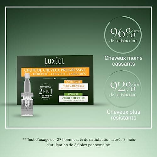 LUXÉOL - Chute De Cheveux Progressive 2 En 1 - Favorise La Croissance & Diminue La Perte Cheveux - Densifie La Chevelure - Fabriqué En France - Programme Cheveux 1 Mois - 14 Fioles De 6ml