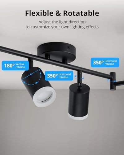 Gr4tec Plafonnier 6 Spots LED Noir, Moderne Luminaire Plafonnier LED Orientable, Éclairage de Plafond Spot Pivotant, Plafonnier Spot GU10 pour Cuisine Salon Chambre (Sans Ampoule)