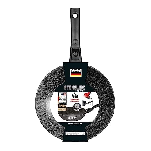 STONELINE Flex Poêle Wok 30 cm, Made in Germany, avec Poignée Amovible, Revêtement Antiadhésif avec de vraies particules de pierre, Compatible à l'Induction et au Four