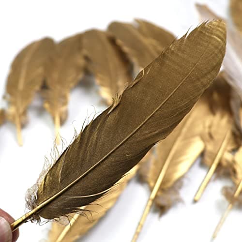 15-20 cm Lot de 50 plumes d'oie naturelles dorées pour décoration de mariage, ailes d'ange et artisanat de fées
