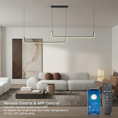 KSIBNW Lustre Suspension Luminaire LED 36W Dimmables, Moderne Lustre Salon Luminaire Suspension Noir Métal Lampe Suspension avec Télécommande & APP Contrôle 2700K-6500K Luminosité Réglable