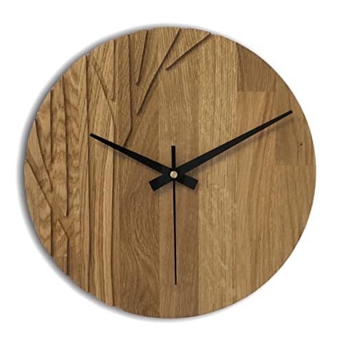 SENTOP Horloge murale en bois chêne - Horloge murale moderne - Décoration d'intérieur - Horloge murale en chêne véritable - Grande horloge murale en bois de chêne - Bois naturel - 50 cm