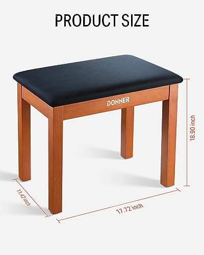 Donner Banc de Piano avec Rangement, Banc de Piano en Bois Massif avec Coussin en Daim Haute densité, Finition Bois