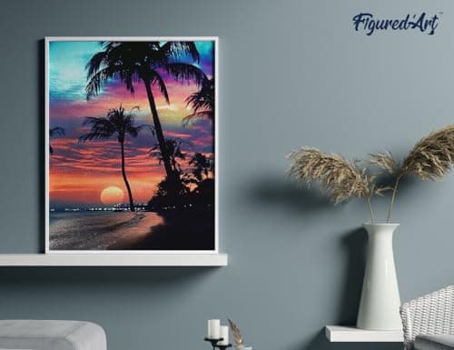 Figured’Art Diamond Painting Broderie Diamant 40x50cm Toile Entière Roulée avec Strass Perles Carrés - Coucher de soleil sur une île paradisiaque - Kit Complet 5D DIY Loisirs Créatifs Adultes
