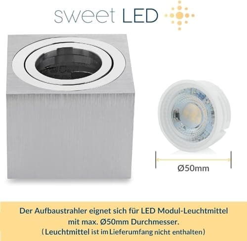 Sweet Led Set de 4 spots de plafond LED plats 50 mm Spot en aluminium brossé carré Spots LED à poser orientables 80 x 80 mm Plafonnier 230Volt