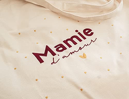 Manahia Tote Bag brodé Mamie - Mamie d'amour - Cadeau Mamie - Sac Mamie - Sac cabas Brodé avec poche - Cadeau Fête des Grands-Mères - Annonce Grossesse Mamie - Cadeau Noël Mamie - Anniversaire Mamie