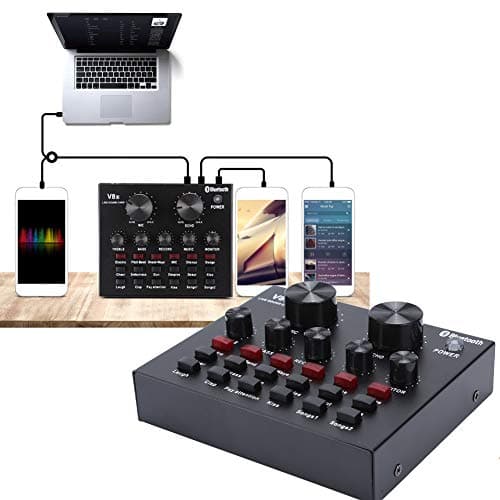 ASHATA Cartes Son externes, V8S Live Broadcast Sound Card Audio DJ Mixer, Mobile Phone USB Host Multifonction Portable Live Sound Card Computer for Karaoke Computer Live Recording