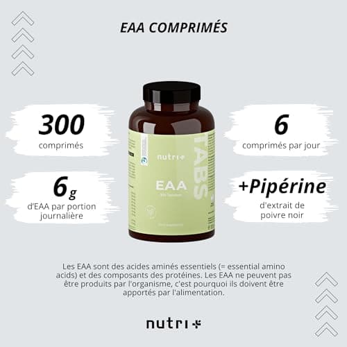 EAA comprimés hautement dosé + végétalien - 300 comprimés de 1025mg chacun - acides aminés essentiels - sans glucides + stéarate de magnésium - supplément d'acides aminés