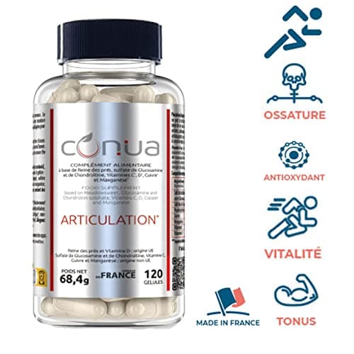 Formule Articulations douloureuses 7 en 1 Conua | GLUCOSAMINE + CHONDROÏTINE Mobilité & Souplesse Articulaire | Flexibilité Capital Osseux | + Vitamine C* et D* + Cuivre* + Manganèse + Reine des prés