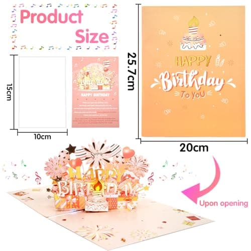Cartes d'anniversaire avec Musique et Lumière, Carte Anniversaire Musicale-Pop-Up, Carte Vœux Pop Up 3D avec Enveloppe, Blowable LED Lumière Bougie Carte d'anniversaire, Cartes d’Anniversaire Femmes