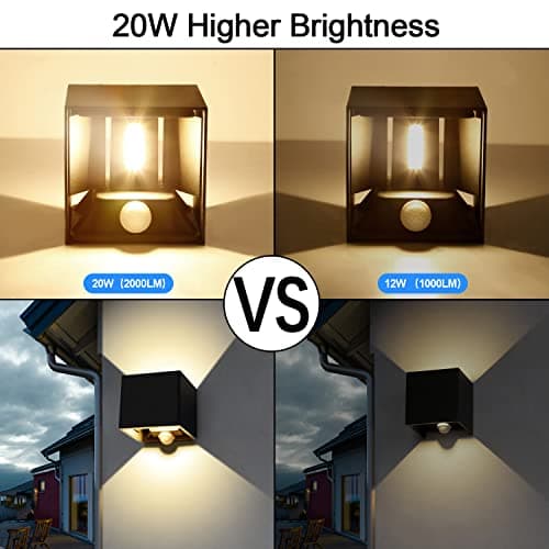 LEDMO 2Pack 20W Applique Murale Extérieures Détecteur de Mouvement. Appliques Murales Intérieur 3000K avec Angle de Faisceau Réglable IP65 Lampe Murale LED Noir.
