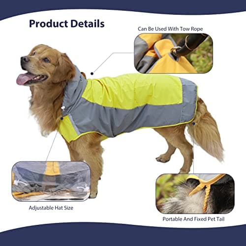 PETCUTE Imperméable pour Chien avec Réglable Capuchon,Imperméable Chien avec Bandes Réfléchissantes,Trou pour Harnais,Imperméable,Veste de Pluie pour Petit Moyen Gros Chiens,Manteau De Pluie Chien