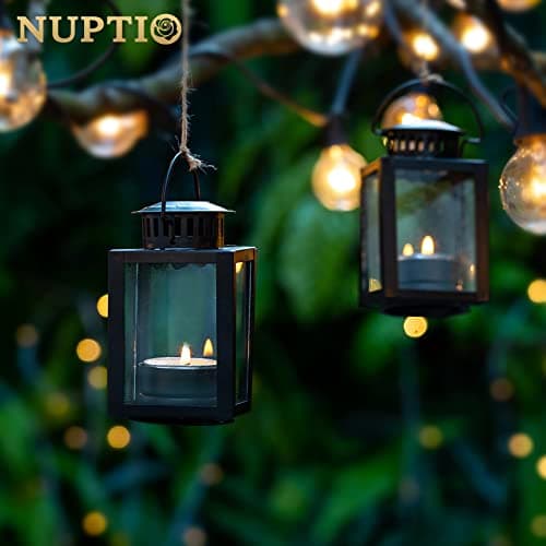 Nuptio Lanternes pour Bougies Lanternes de Jardin, 2 Pièces Suspendues Petites Lanternes pour Bougie Chauffe-Plat, Bougeoirs Bougie Noire pour Les Événement de Plein Air en Intérieur