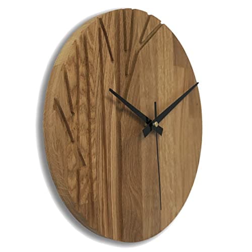 SENTOP Horloge murale en bois chêne - Horloge murale moderne - Décoration d'intérieur - Horloge murale en chêne véritable - Grande horloge murale en bois de chêne - Bois naturel - 50 cm