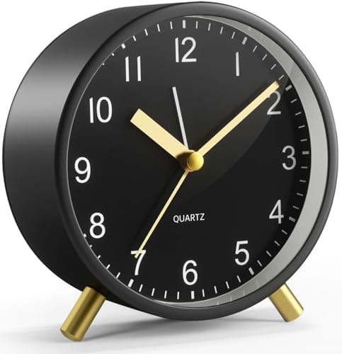 YouJabz Analoger Wecker, Super Silent Non Ticking mit Nachtlicht, Batteriebetrieben, Modischer Runder Metall Wecker für Büro, Schlafzimmer, Ältere, Erwachsene, Kinder, einschulung Geschenk