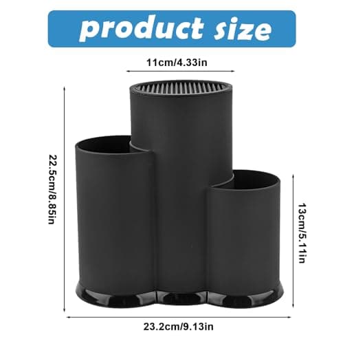 GOEDCH 3 en 1 Blocs à Couteaux Vides Universel: 23 X 22cm Noir Support de Bloc à Couteaux Rond Universel, Bloc Couteaux Universel, Porte Couteau Universel avec Fentes pour Cuisines, Restaurants