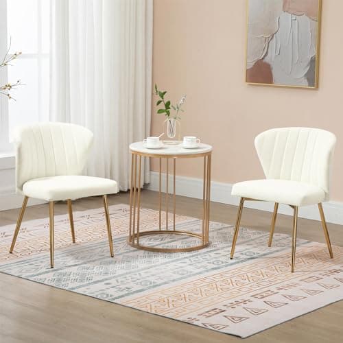 SEPNINE Lot de 2 Chaises de Salle à Manger, Chaises Scandinaves, Chaise en Velours pour Salle à Manger avec Dossier Ergonomique, Chaise de Salon avec Pieds en Métal Doré, Chaise de Cuisine Blanc