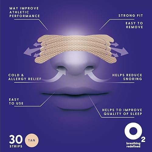 Air Max nasal strips anti ronflement - 30 nasal strips beige - Ouvre le passage nasal et augmente le flux d'air | Améliorer le sommeil, soulager la congestion nasale - utiliser pendant le sport