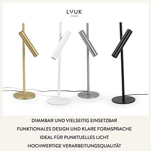 LUUK LIFESTYLE Lampe de lecture LED, lampe de chevet, lampe de bureau, lampe de bureau, contrôle tactile, design nordique scandinave, style épuré, aspect esthétique, fonctionnement intuitif, or mat