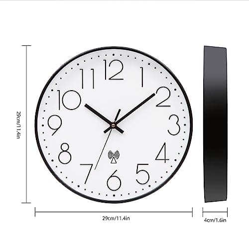 VINILITE Horloge Murale Radio Pilotée Design Moderne avec Movement Silencieux et sans Tic-Tac Pendule Murale de 30cm pour Salon, Cuisine, Bureau, Chambre