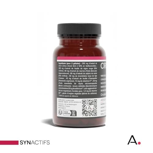 ARAGAN - Synactifs - Circactifs Pilulier - Complément Alimentaire Circulation Jambes Lourdes - Vigne Rouge, Raisin, Citron, Vitamines - 60 gélules - 1 mois à 2 mois de prise - Fabriqué en France