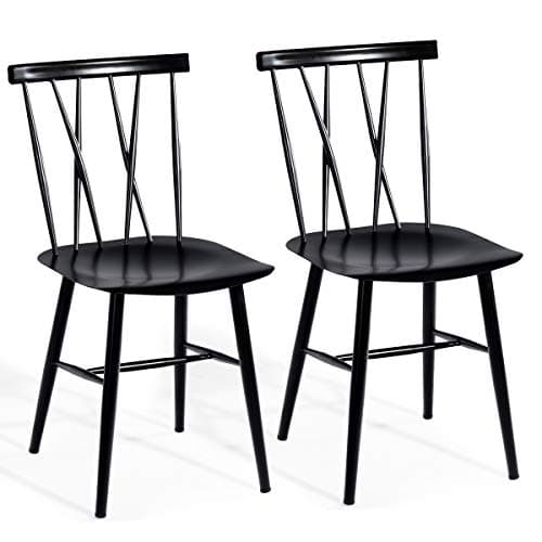 COSTWAY Chaise Industrielle Lot de 2, Chaise Metal Hauteur d'Assise 43,5 cm, Dossier en Forme de X, Chaise Bistrot pour Café, Bar, Charge 150 KG, Noir