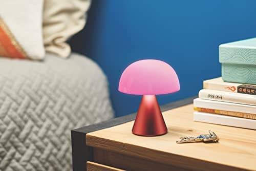 Lexon MINA M Lampe Champignon LED sans fil rechargeable, lampe à poser avec 9 couleurs de lumière et variateur d'intensité, jusqu'à 24h d'autonomie - Rouge Sombre