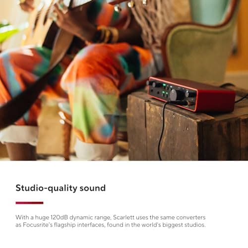 Focusrite Scarlett 2i2 4th Gen, interface audio USB pour enregistrer, composer, streamer et podcaster — des prises de son de très haute qualité et tous les logiciels pour enregistrer