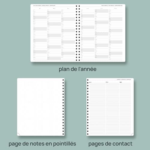 POPRUN Agenda 2025 Semainier D'août 2024 à déc 2025 Scolaire - Couverture Souple à Spirale, Onglets Mensuels, Papier 80 g/m2, Boucle de Stylo Autocollante - Format 26,5 x 21,5 cm, Marron