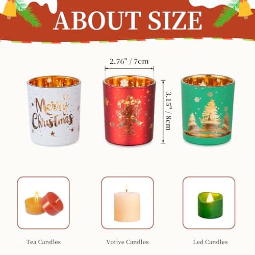Glasseam Bougeoir De NoëL en Verre : Lot De 6 Bougies Chauffe-Plat Rouge Vert Blanc Bougies Chauffe-Plat De NoëL Bougies Votives DéCoratives pour Centres De Table DéCorations De FêTe Cadeau
