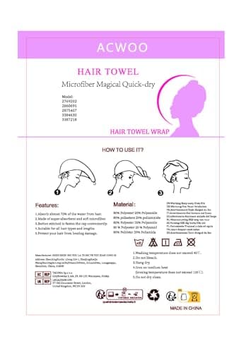 ACWOO Cheveux Serviette, 3pcs Cheveux Séchage Serviettes, Super Absorbant en Microfibre Serviette pour Cheveux Turban avec Bouton de Design Cheveux Secs Rapidement pour Femmes