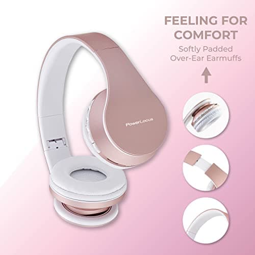 PowerLocus Casque Bluetooth sans Fil - Casque sans Fil avec Micro intégré - Hi-FI Stereo – Micro SD/TF, FM Radio – Casque Pliables – pour iPhone/Android/iPad/Ordinateurs Portables (Or Rose)