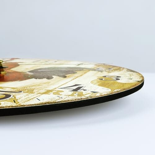 Lafocuse 30cm Horloge Murale Coq Vintage Bois, Silencieuse Pendule Murale Retro, Shabby Chic Rond Déco sans Tic-tac pour Salon Chambre Cuisine Bureau