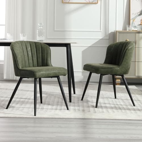 Wahson Chaises de Salle a Manger en Similicuir Lot de 2 Chaise Salle à Manger Moderne avec Coussin Épais Chaise de Cuisine avec Pied Métal, Chaise Cuir PU pour Salle à Manger/Restaurant, Vert