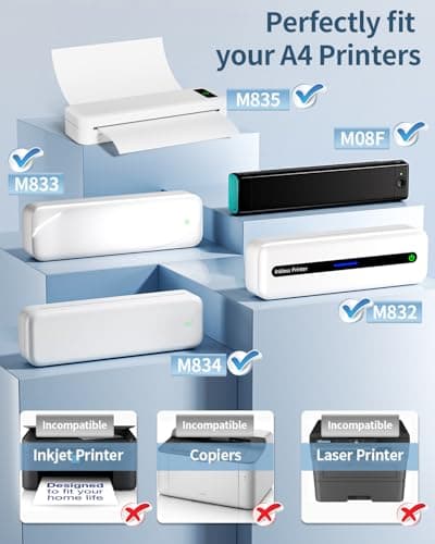 Phomemo Papier A4 Compatible avec l'imprimante Portable M08F/M831/M832/M833/M834, Papier Thermique Blanc A4, 8.27" x 11.69"(210mm x 297mm), 100 Feuilles/Boîte