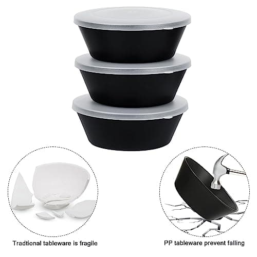 Greentainer Lot de 6 Grands Bols avec Couvercles 750 ml - Bols Alimentaires Incassables pour Salade, Soupe, Céréales - Micro-ondes & Lave-vaisselle - Noir