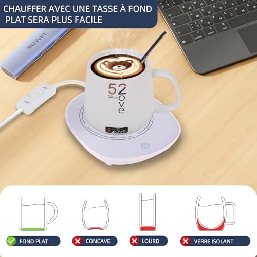 Chauffe Tasse Bureau avec Inductance Gravitationnelle pour Arrêt Automatique, Maintien Thé Lait Café au Chaud en Cuisine et Maison (avec Tasses)