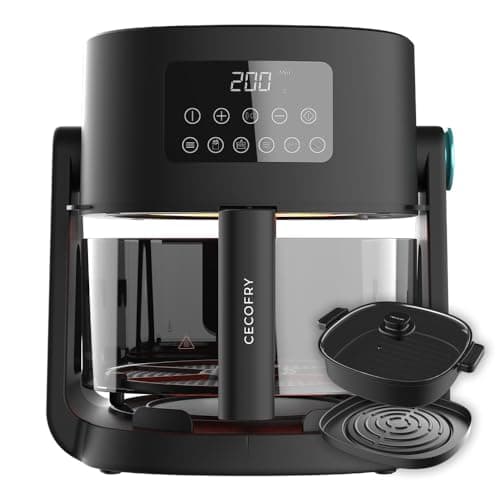 Cecotec Friteuse à Air sans Huile de 4,5 L Air Fryer Cecofry Flip&Grill 4500. 1500 W, 3 en 1 : Friteuse, Gril et Marmite, 6 Menus, Cuve en Verre, Température et Temps Réglables, Accessoires