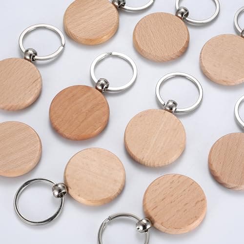 DAJMAIEZ 25 Pièces Porte-Clés en Bois Vierges, Porte Clés Bois Brut avec Anneaux, Porte-clés Ronds Naturel Personnalisé pour Bricolage Artisanat Gravure Pyrogravure