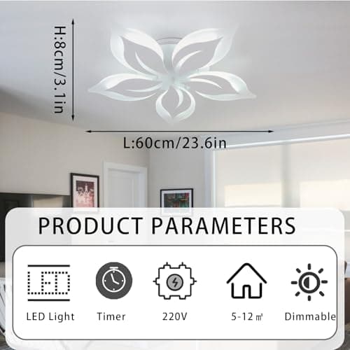 Caufloce LED Plafonnier Fleur Télécommande APP Moderne Éclairage De Plafond Dimmable 3000K-6000K Salon Lampe Plafond Smart 50W Intérieur Pour Chambre, Salle À Manger