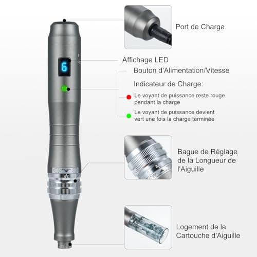 M8 Microneedling Pen - Réglable Dermapen Microneedling, Appareil Électrique Professionnel de Microneedling pour le Visage, le Corps et la Croissance des Cheveux/Barbe avec 8 Cartouches