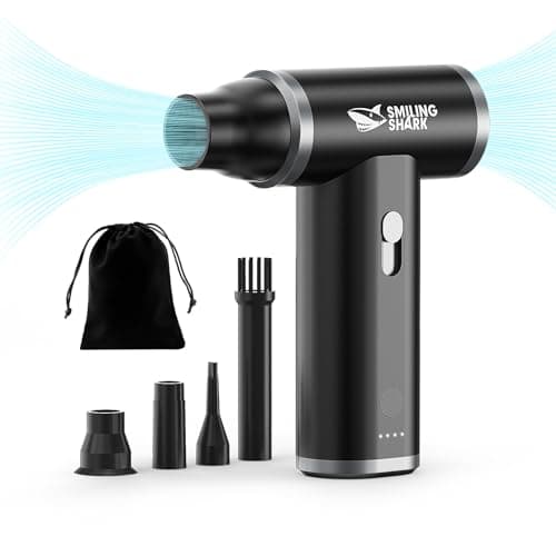 Smiling Shark Souffleur Air Comprimé, J01 en Alliage d'Aluminium 130000TR/Min Dépoussiérants Puissants Électrique sans Fil avec Vitesse Stepless Air Duster pour Nettoyage PC/Camping/Voiture, Noir