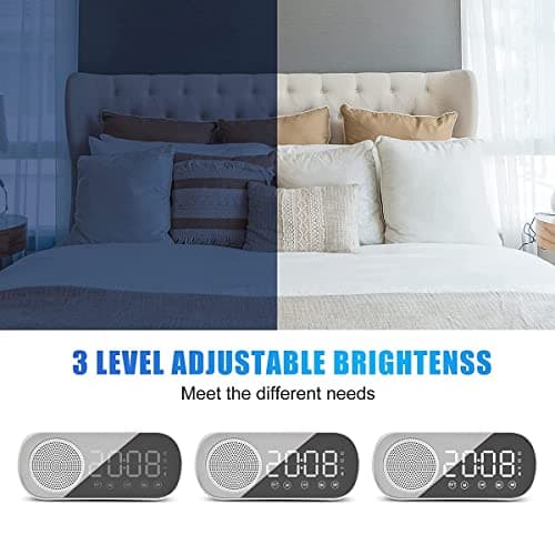 Beifenl Réveil numérique à LED avec radio FM et haut-parleur Bluetooth, 3 niveaux de luminosité et mode de gradation, horloge snooze pour décoration