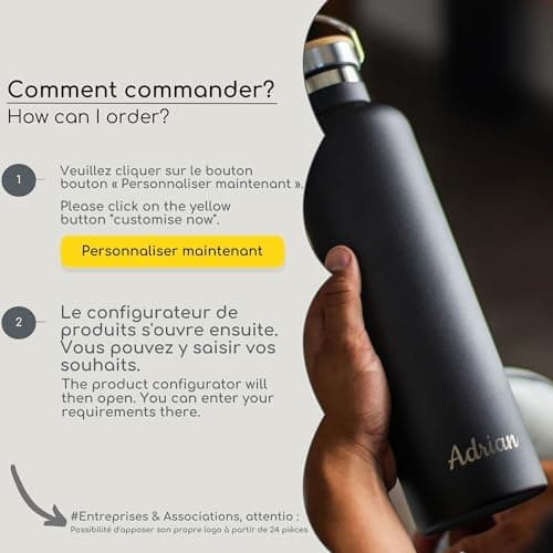 Milu Gourde en acier inoxydable avec gravure 350ml 500ml 750ml 1000ml (+3 couvercles) - Idée cadeau cadeau personnalisé avec prénoms Noël pour hommes femmes maman papa amis | (1000ml + gravure)