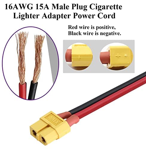 AAOTOKK (2Pack 16AWG XT60 to Cigarette Lighter Cable,12V Cigarette Lighter Male Plug to XT60 Female Adapter Extension Cable compatible for Freestyle Fpv Drones Battery Charging Cable.(0.3m/1ft-F)