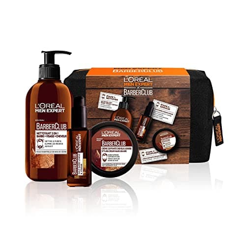 L'Oréal Men Expert BarberClub - Trousse Barbe + Visage + Cheveux pour Homme - Nettoyant 3-en-1 + Huile Barbe Longue + Crème Coiffante - À l'Huile Essentielle de Bois de Cèdre - Coffret 3 Produits