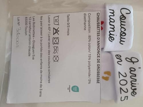 Chaussettes d'annonce de grossesse pour bébé - thème coucou j'arrive en 2025 (coucou mamie)